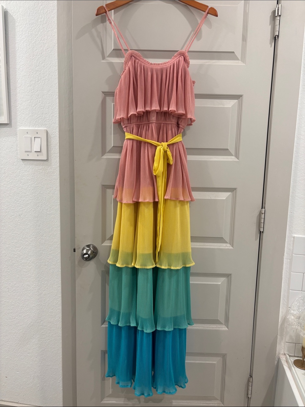 Flying Tomato Pink Yellow Teal Layered Maxi Dress